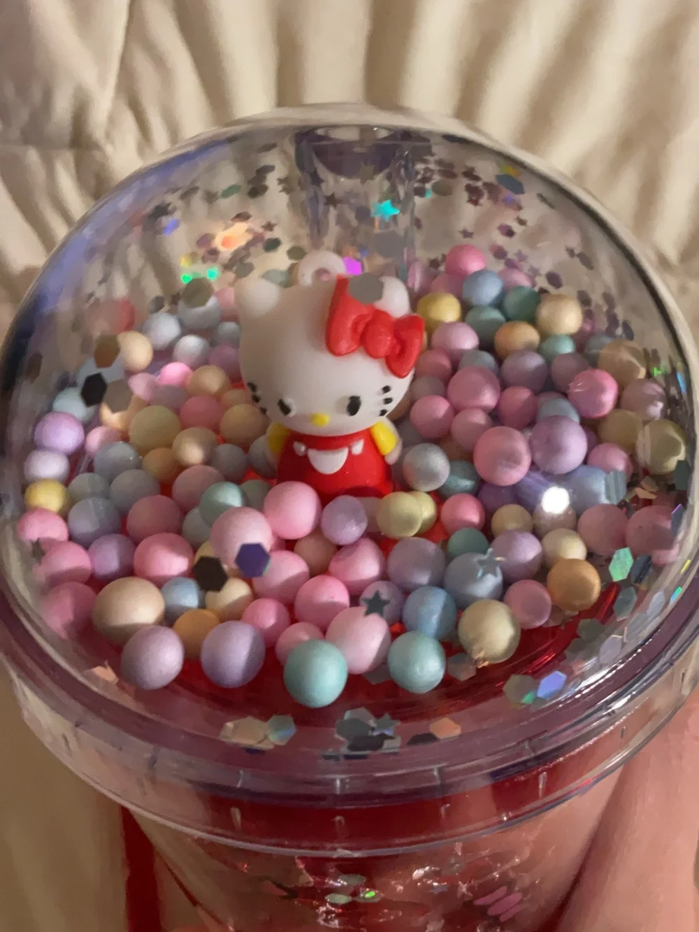 NWOT Hello Kitty Red Glitter Dome Tumbler with Straw that Lights Up
